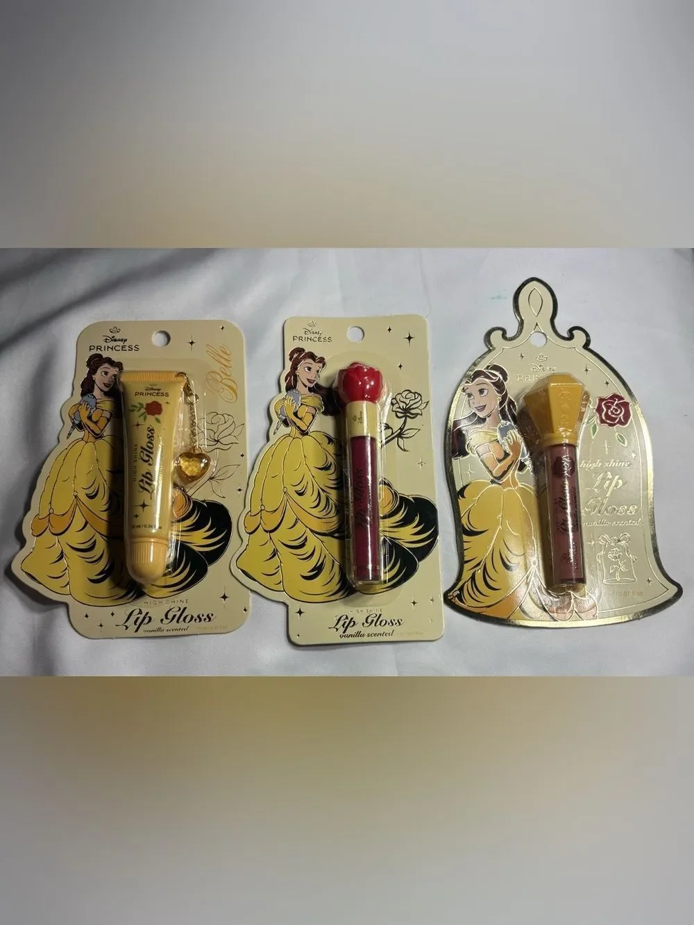 3 New Disney Princess Belle Lip Gloss - Red
